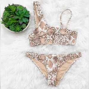 Topshop Snakeskin One Shoulder Printed Bikini Set Top & Bottom Size 4